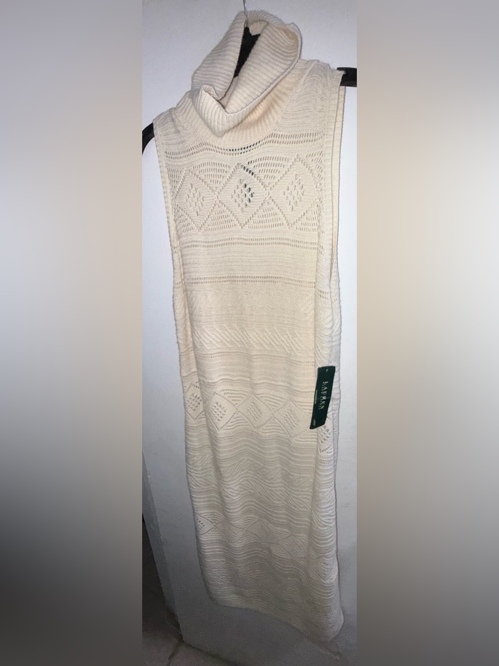 Lauren Ralph Lauren Cream Open Knit Turtleneck Maxi Dress L